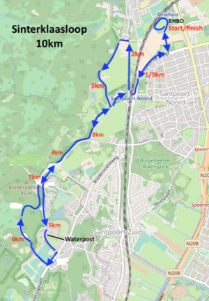 Route 10 km Sinterklaasloop 2018 AV Suomi Santpoort